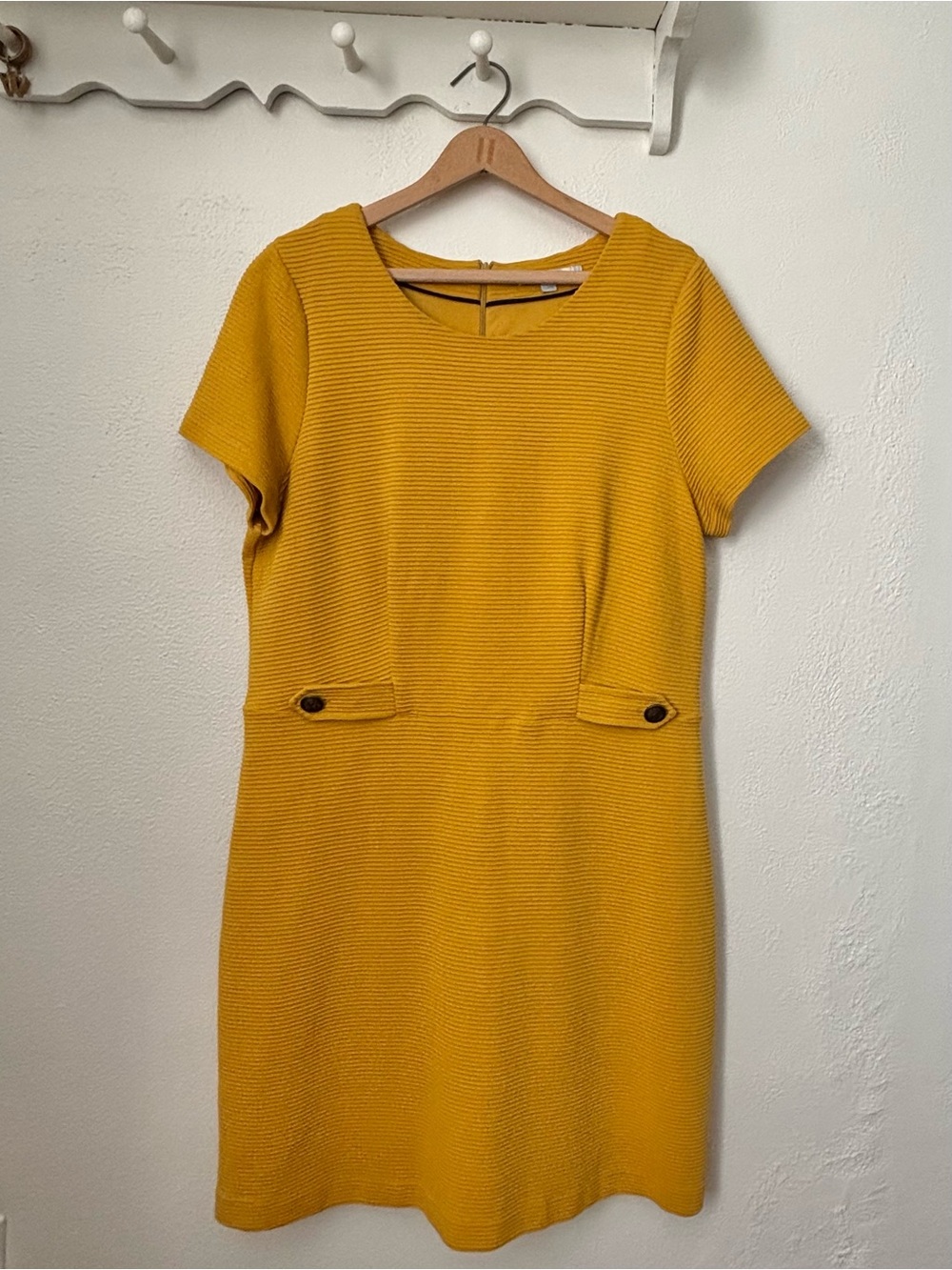 Boden Mustard Yellow Textured Sheath Dress Size 16R Career Office Chic